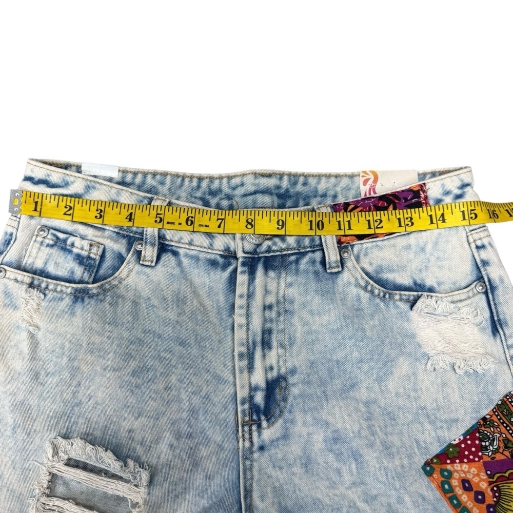 Almost Famous Vintage Flare Jeans Size 9 Blue Acid Wash Patch Distressed - Picture 10 of 16